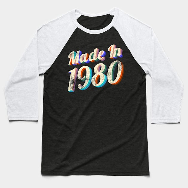 Modern Colorful 1980 Birthday Baseball T-Shirt by MintaApparel